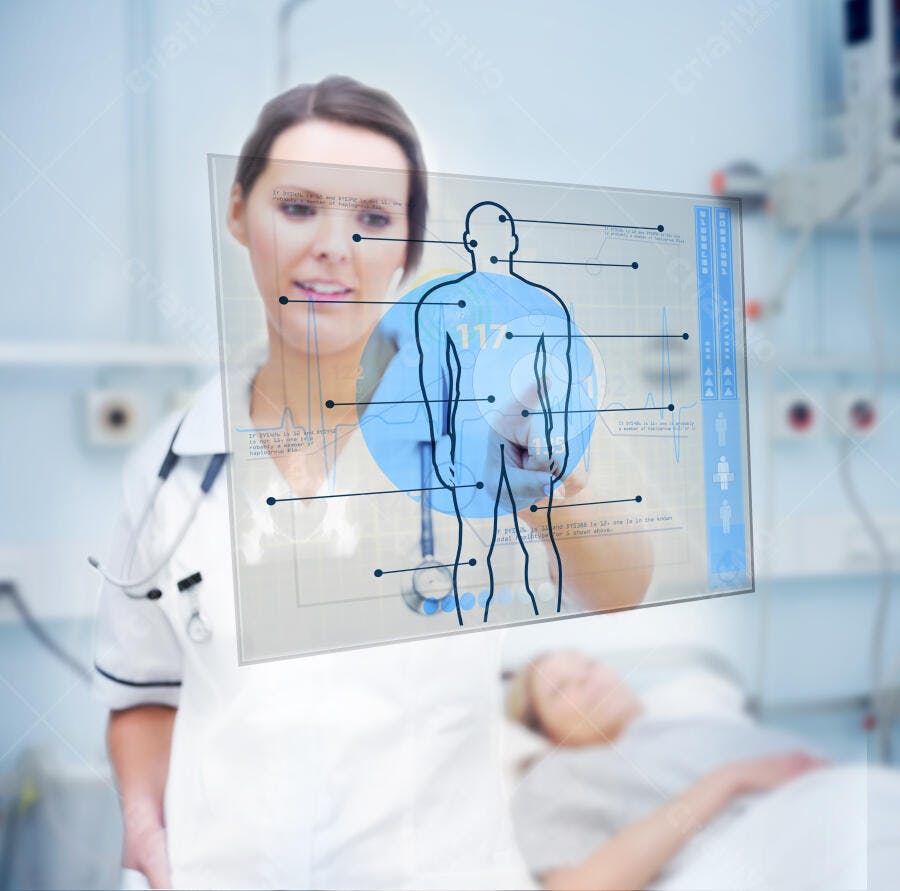 Médica usando tecnologia holográfica em paciente