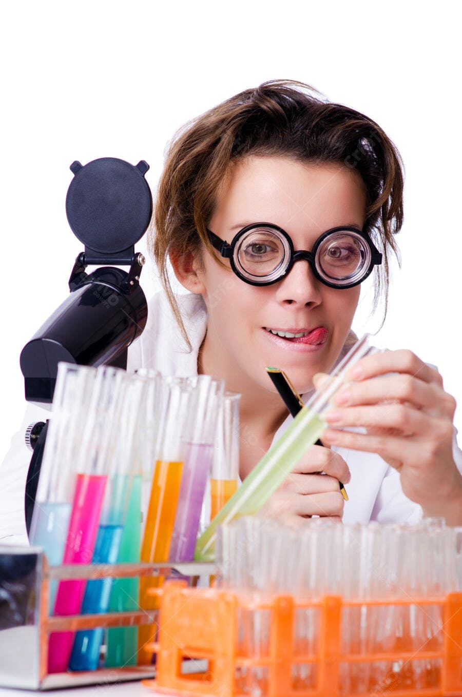 Cientista mulher analisando tubos de ensaio