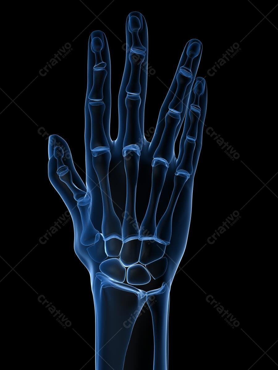 Mão humana ossos radiografia azul