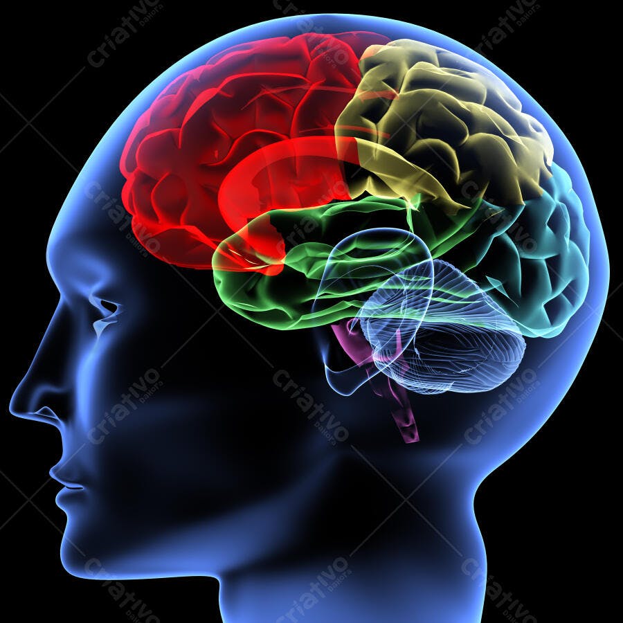 Cérebro humano colorido em perfil
