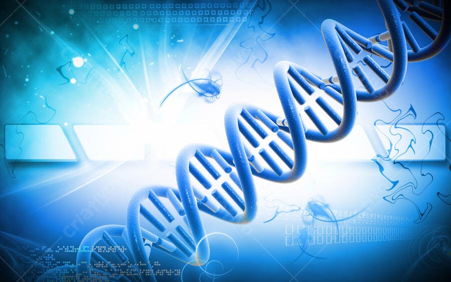 Molécula DNA azul em fundo tecnológico