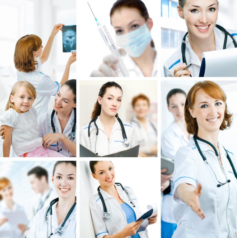 Médicas atenciosas cuidando de crianças e pacientes