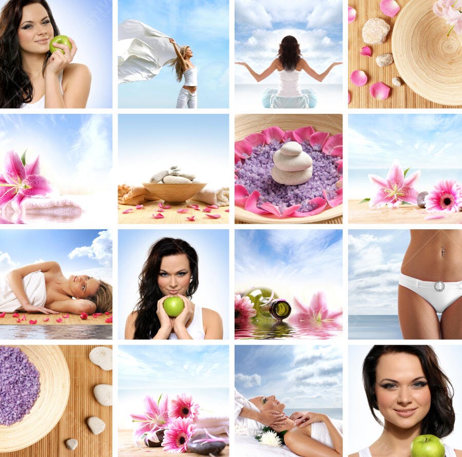 Collage bem-estar feminino cores suaves