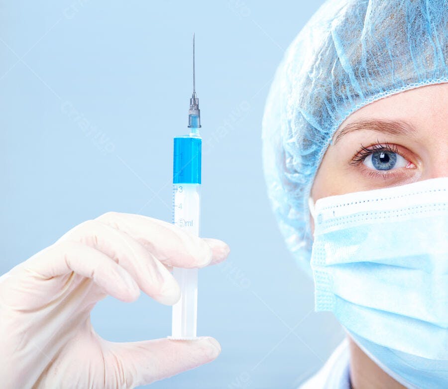 Seringa com solução médica azul