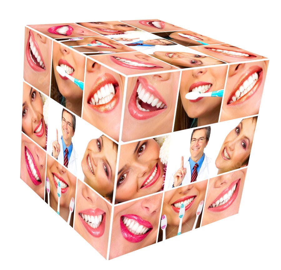 Sorrisos saudáveis e brancos cubo de imagens