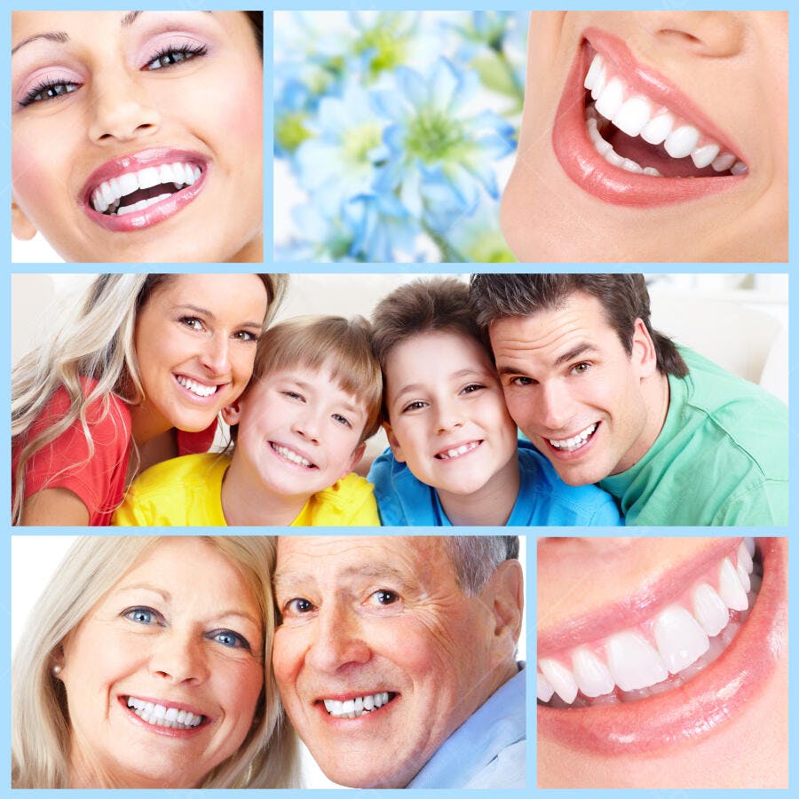 Família sorrindo com dentes brancos perfeitos