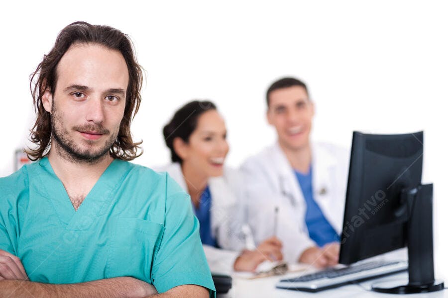 Médico confiante equipe médica fundo