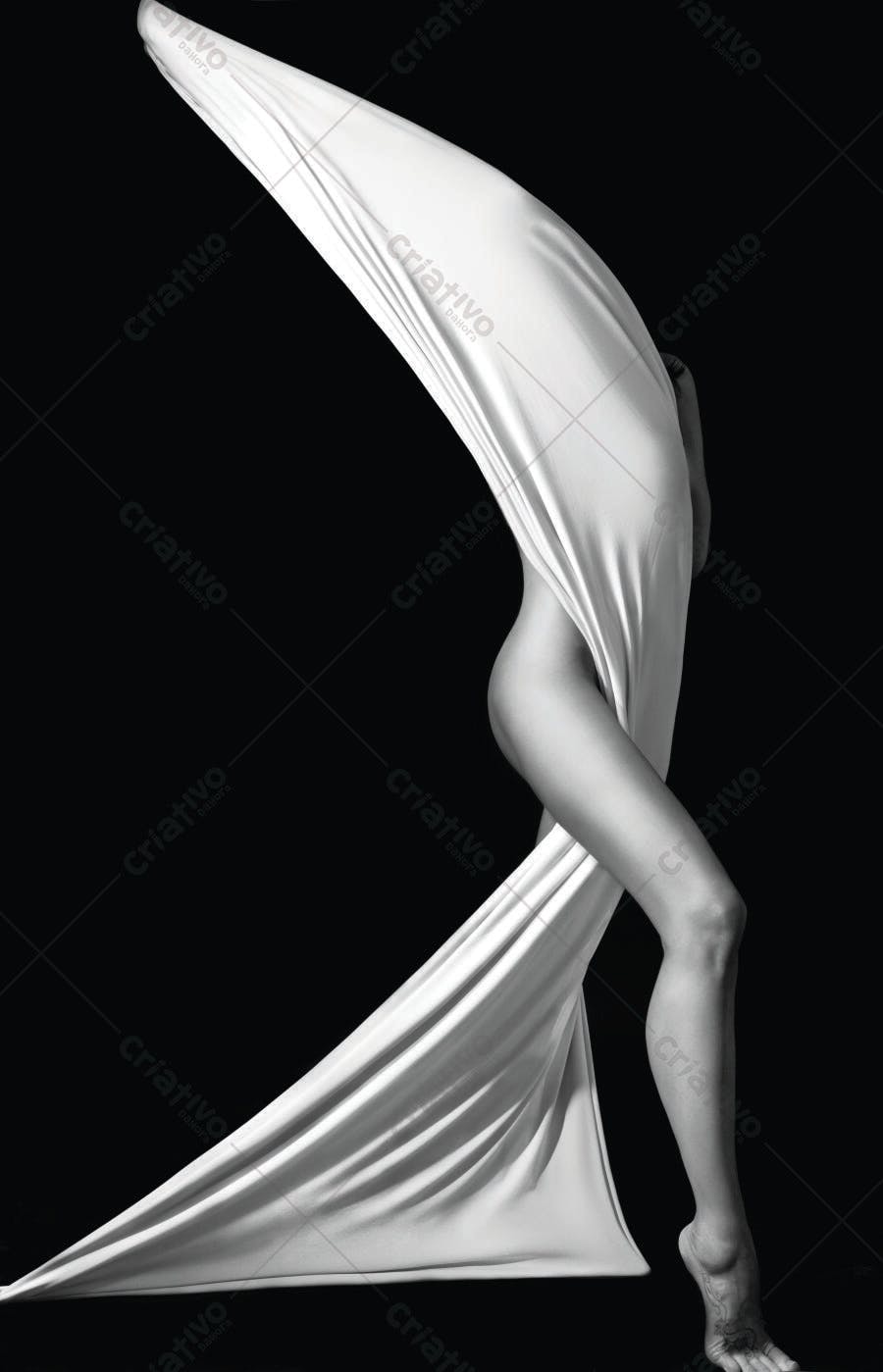 Corpo feminino em tecido branco e preto