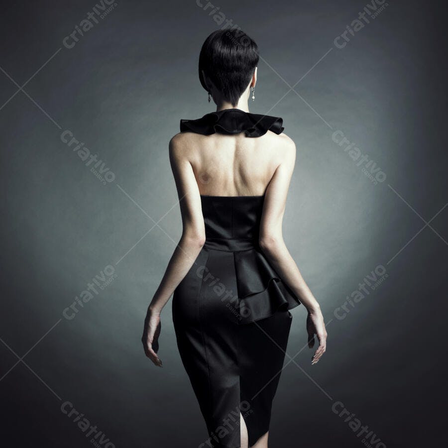 Mulher de costas em vestido preto elegante