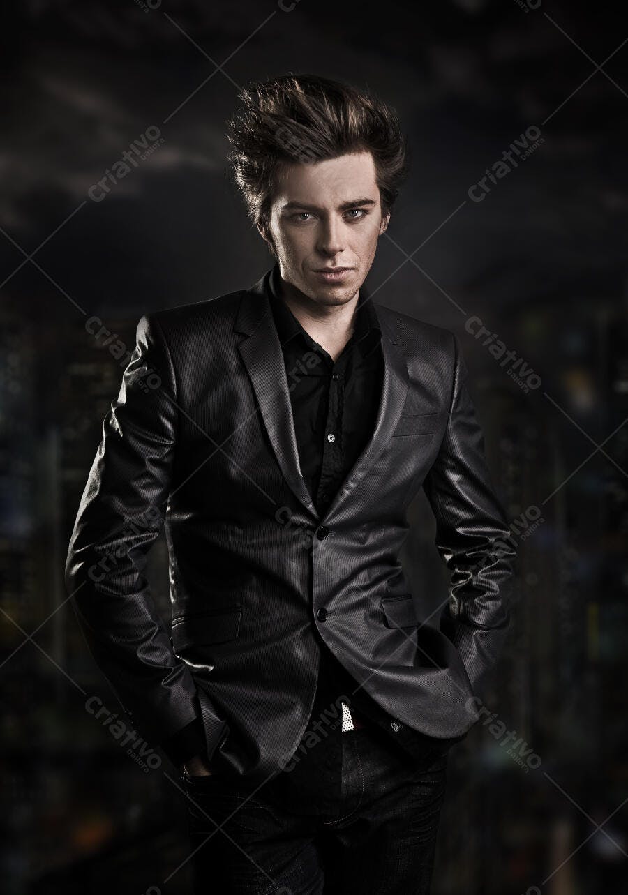 Homem elegante em terno preto