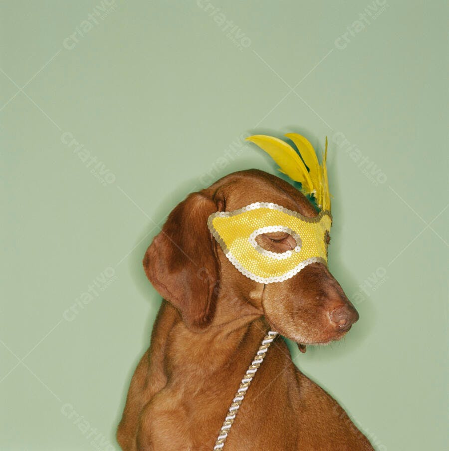 Cachorro com máscara amarela em fundo verde