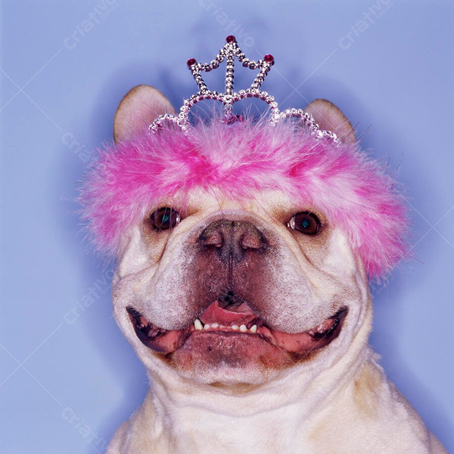 Buldogue Francês com Tiara Rosa