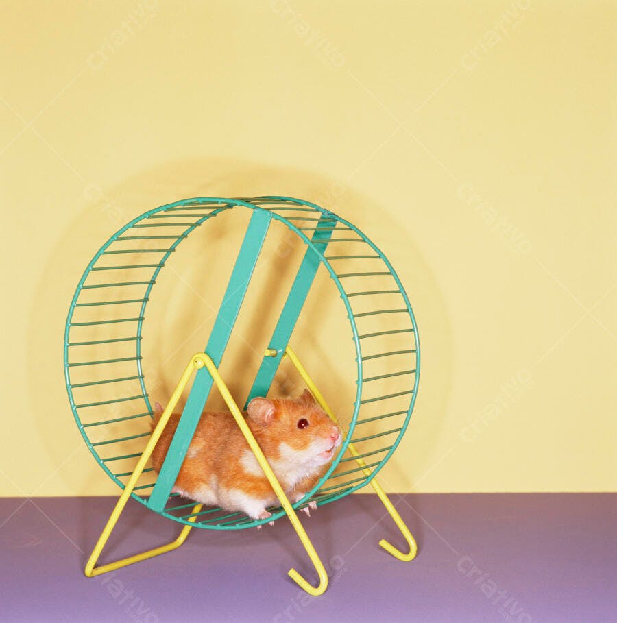 Hamster correndo em roda verde e amarela