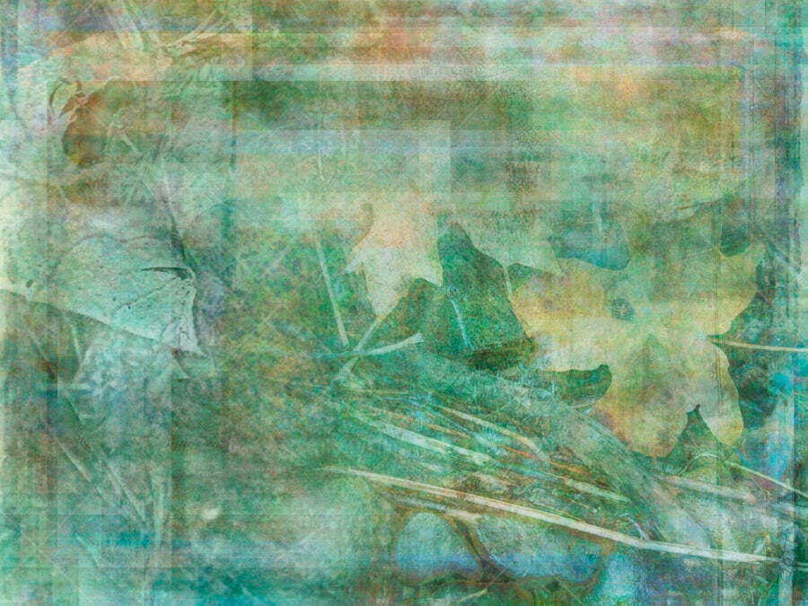 Folhas e Flores Abstrato em Tons de Verde