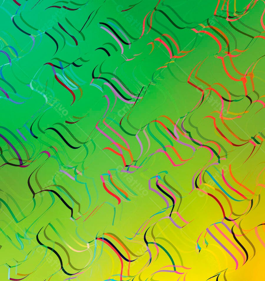 Arte Abstrata Verde e Amarelo Linhas Onduladas