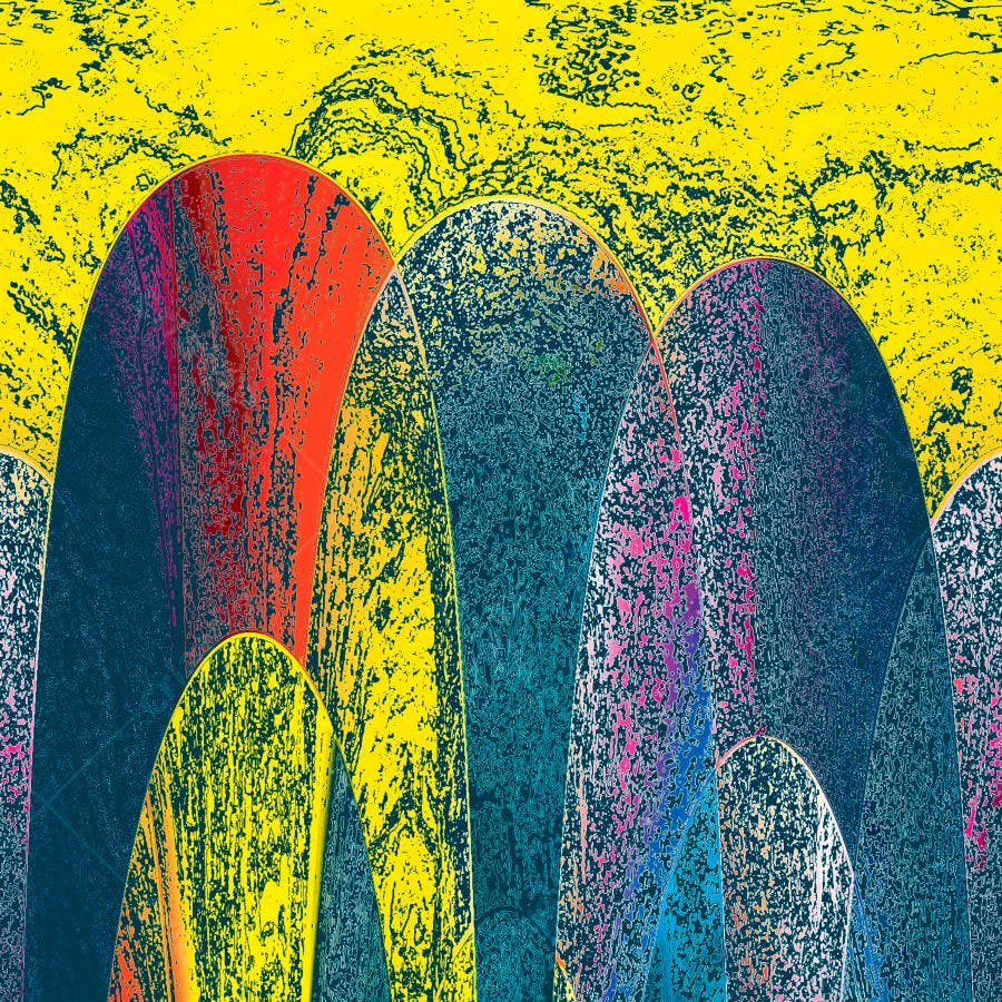 Arte Abstrata com Tons Vibrantes Amarelo e Azul
