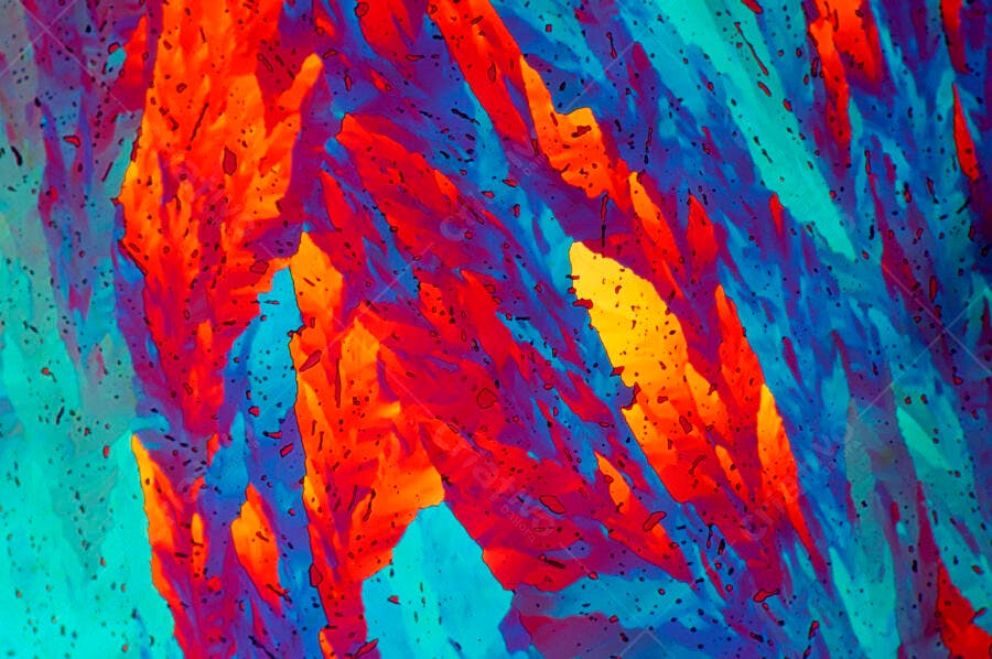 Cristais Microscópicos Vermelho e Azul