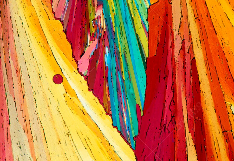 Cristais coloridos abstratos fundo amarelo vermelho