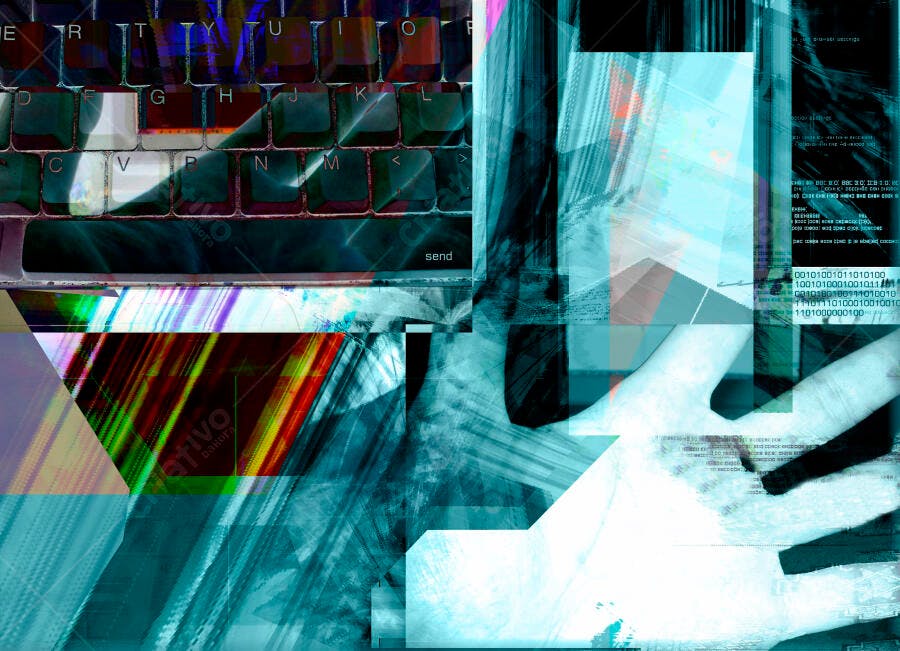 Arte Abstrata Tecno Digital Mão e Teclado