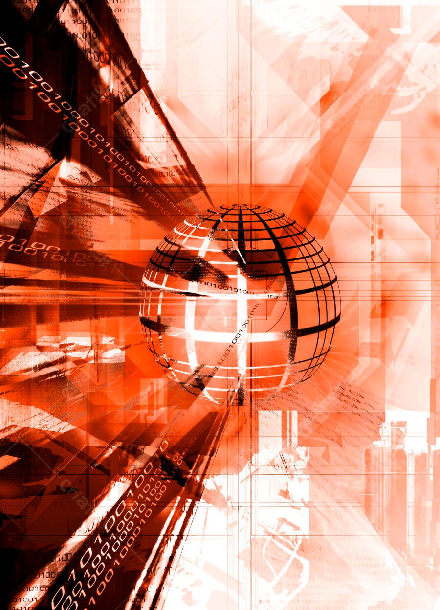 Globo digital em tons laranja e branco