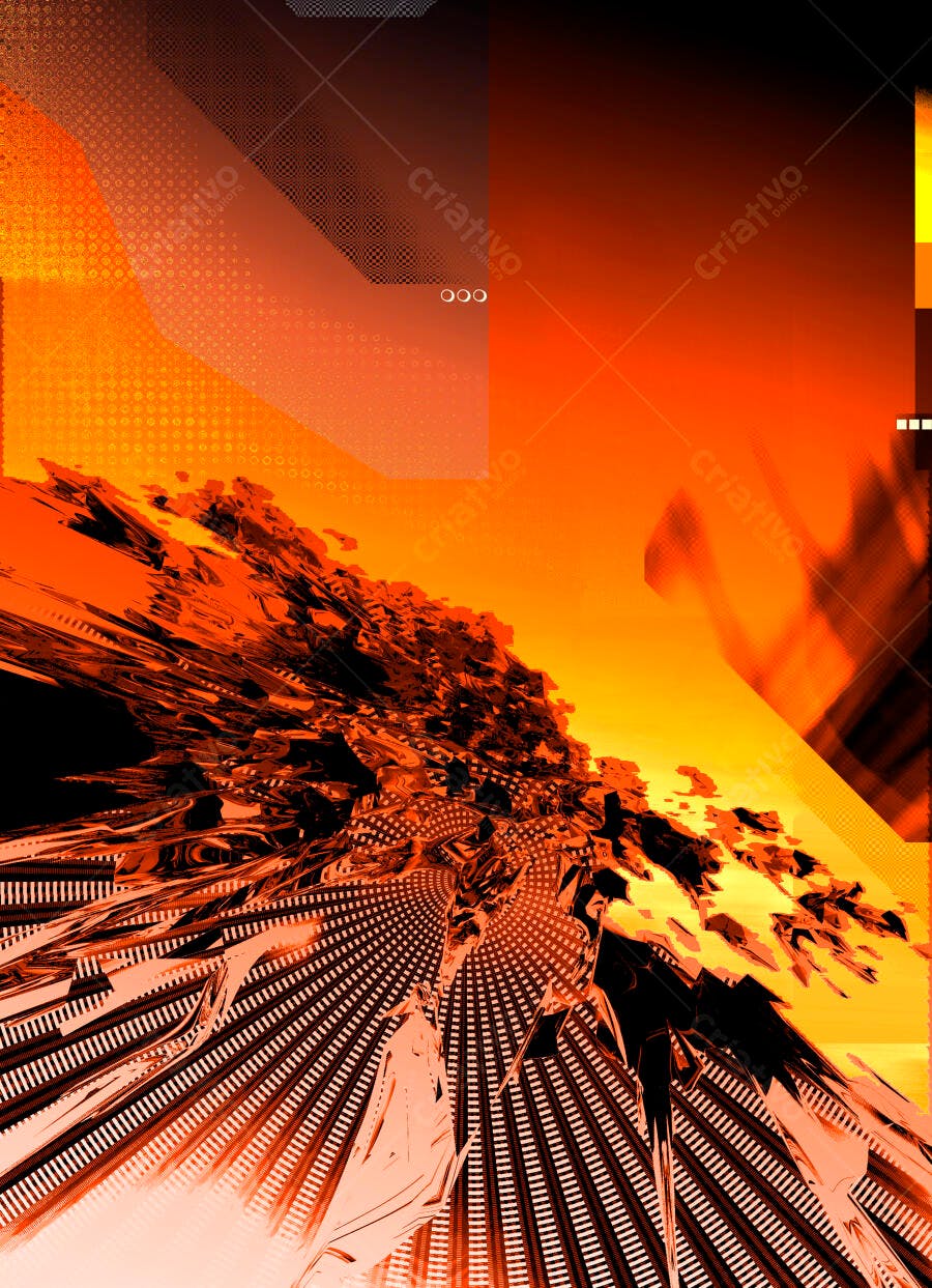 Arte Abstrata em Tons de Laranja e Preto