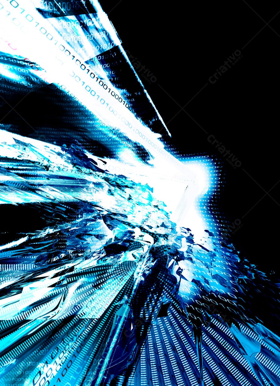 Arte Abstrata Azul e Branca com Código Binário