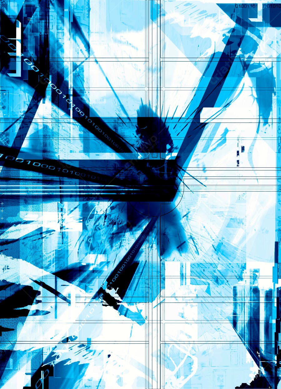 Arte Abstrata Azul e Branca com Código Binário