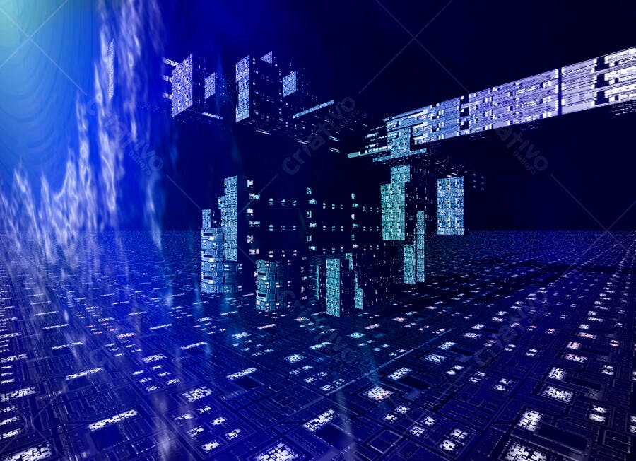 Cidade Digital futurista em tons azuis