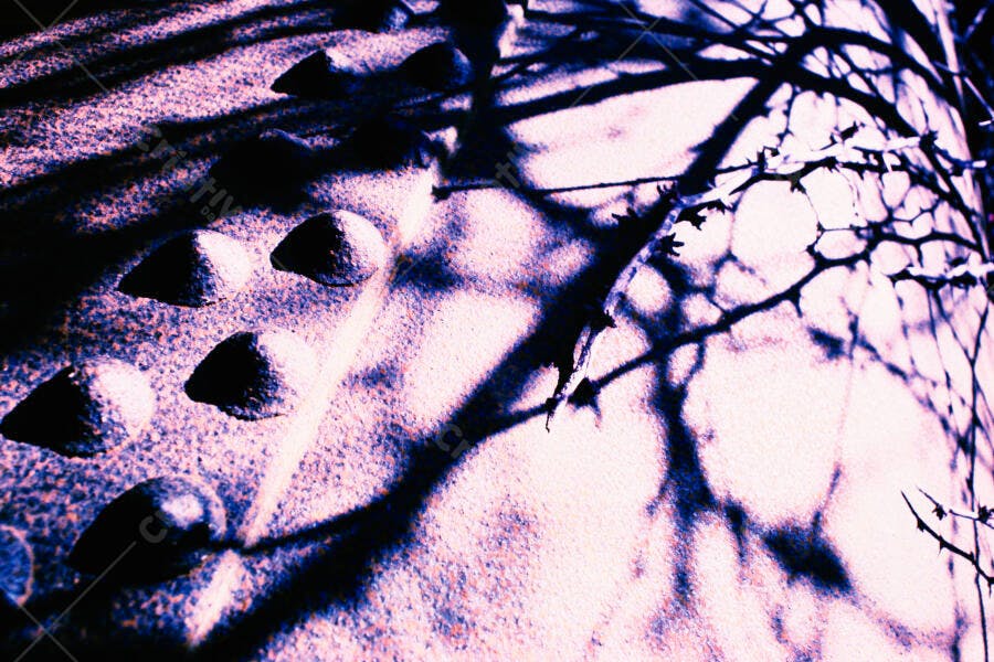 Sombras de galhos em metal enferrujado