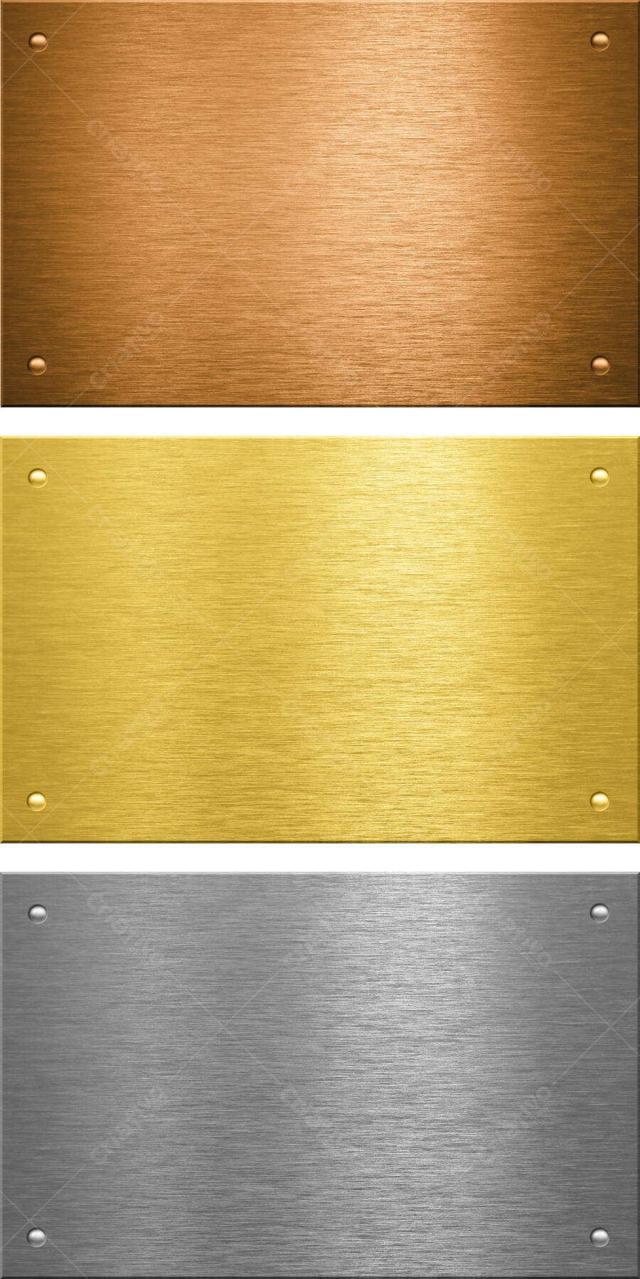 Placas metálicas dourado bronze prata