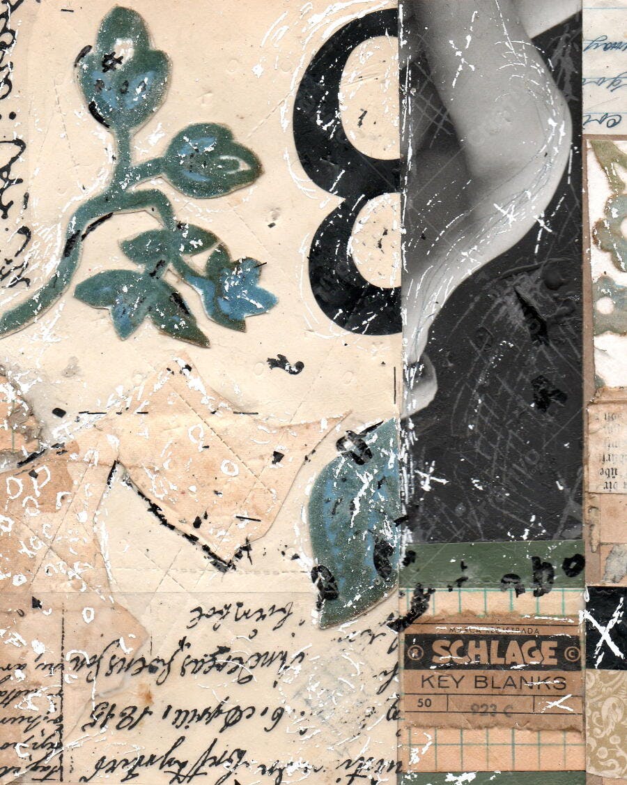 Colagem Abstrata com Flores e Número 8