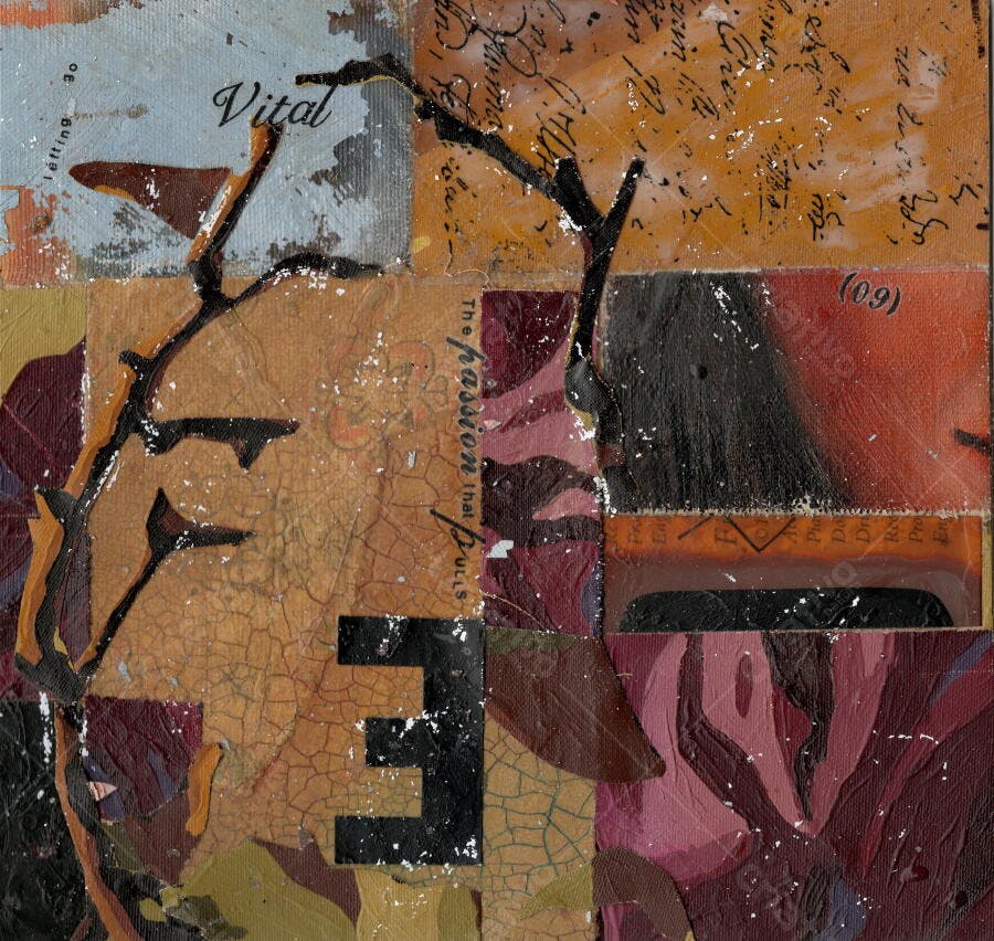 Colagem abstrata tons terrosos e vinhos