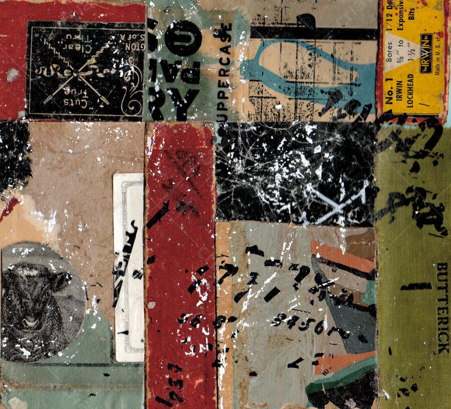 Colagem abstrata com tons terrosos e texturas vintage