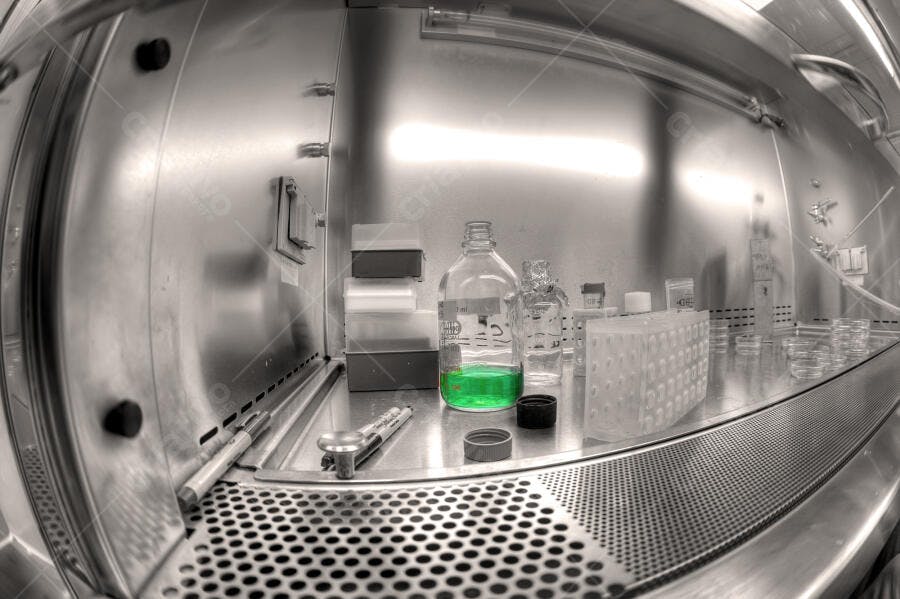Laboratório científico frasco verde reagentes