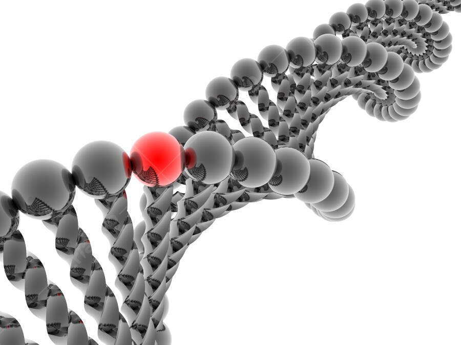Estrutura de DNA com detalhe vermelho