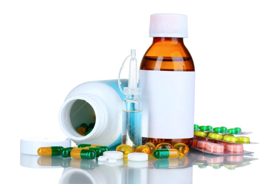 Medicamentos cápsulas pílulas frascos