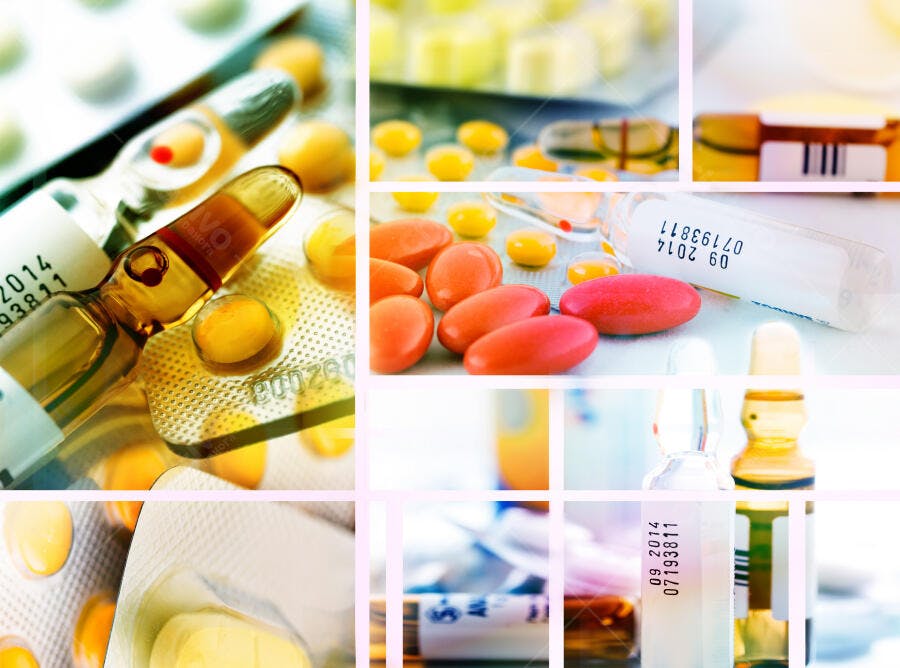 Medicamentos pílulas e ampolas coloridas