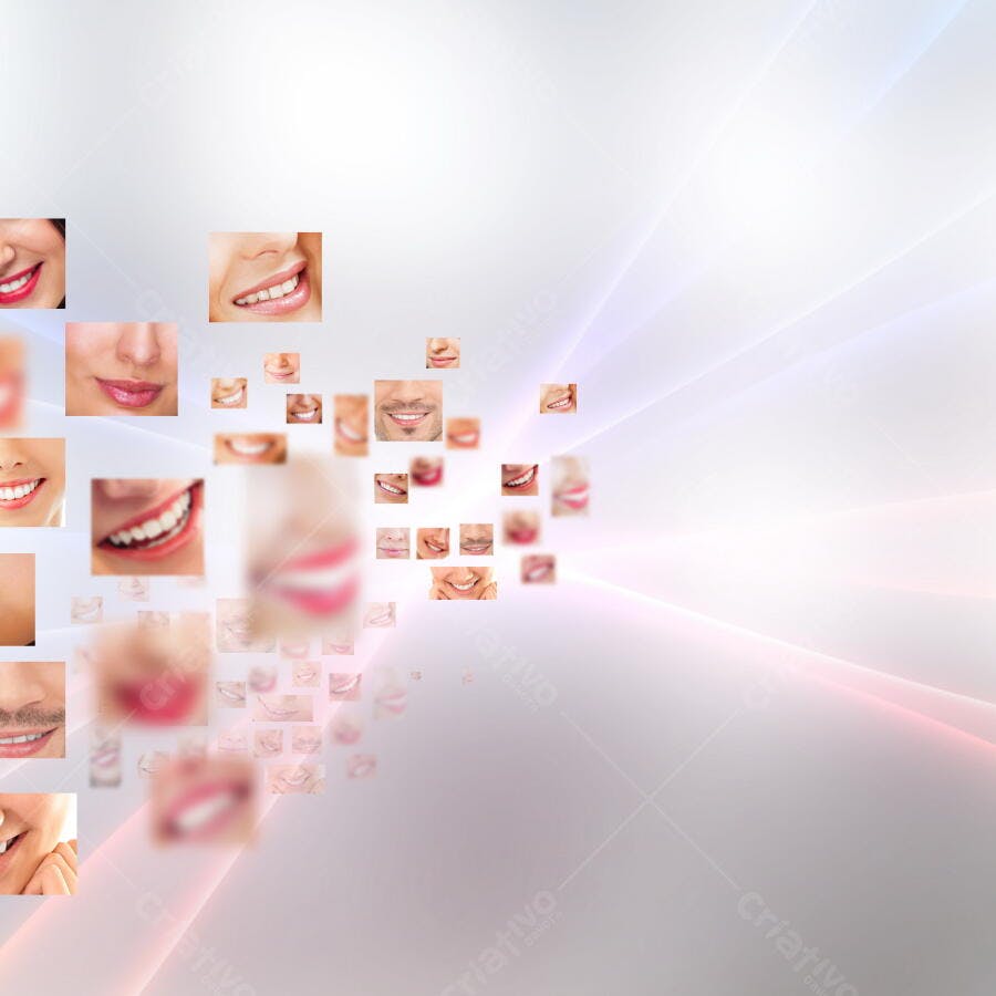 Sorrisos diversos em mosaico abstrato