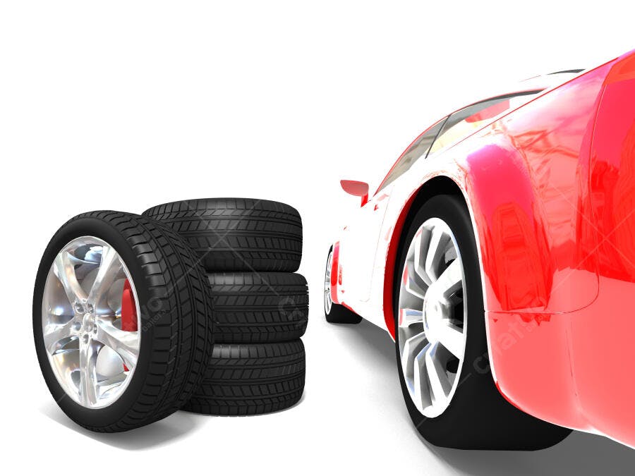 Pneus e Carro Esportivo Vermelho e Branco