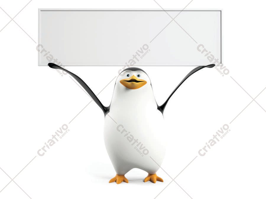 Pinguim segurando placa em branco