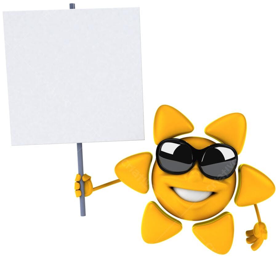 Sol de óculos segurando cartaz em branco