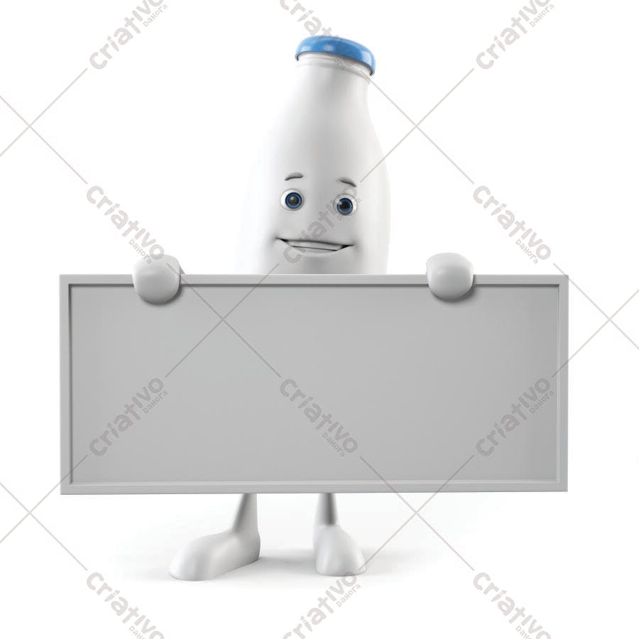 Garrafa de leite segurando cartaz branco