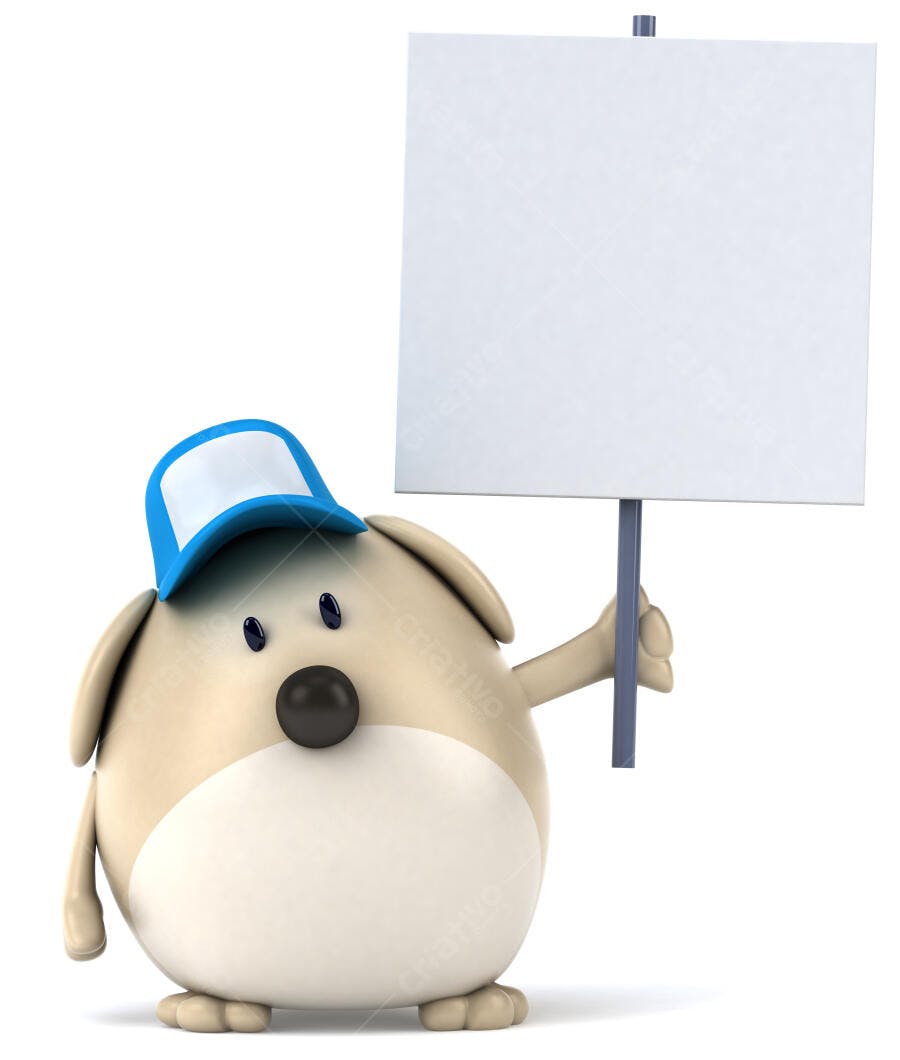 Cachorro Cartoon com Placa em Branco