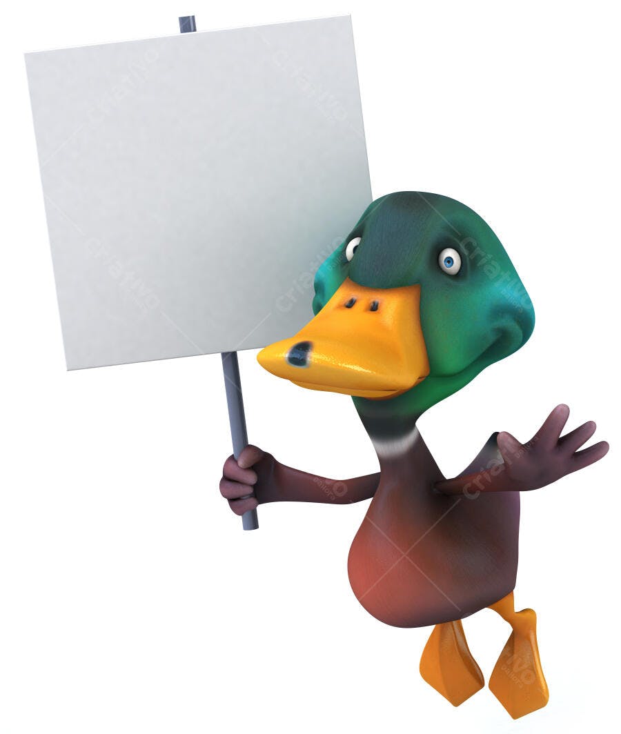 Pato Cartoon segurando cartaz branco