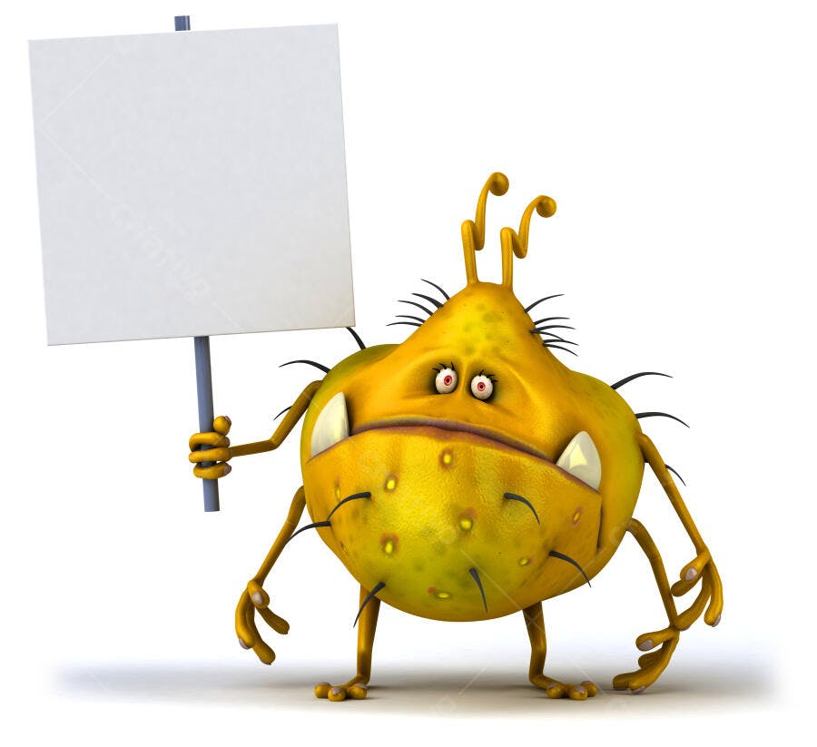 Monstro amarelo segurando cartaz em branco