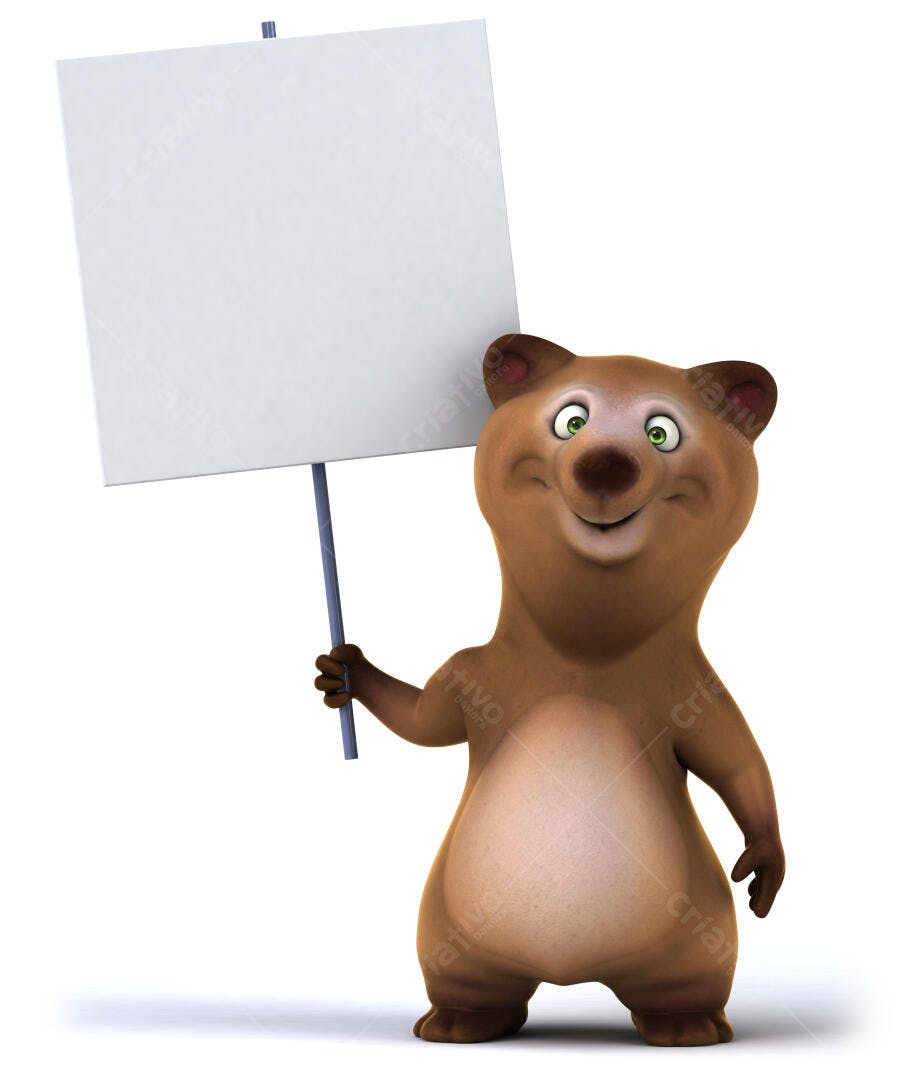 Urso marrom segurando cartaz branco