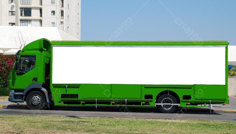 Caminhão verde com espaço para anúncio