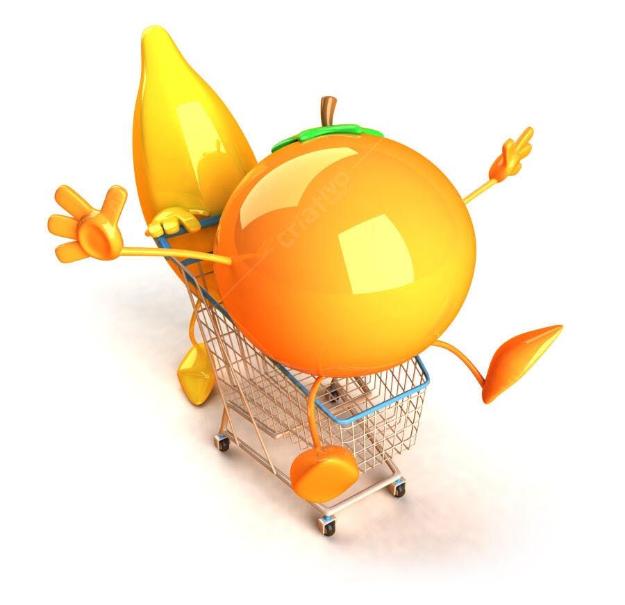 Frutas animadas em carrinho de compras