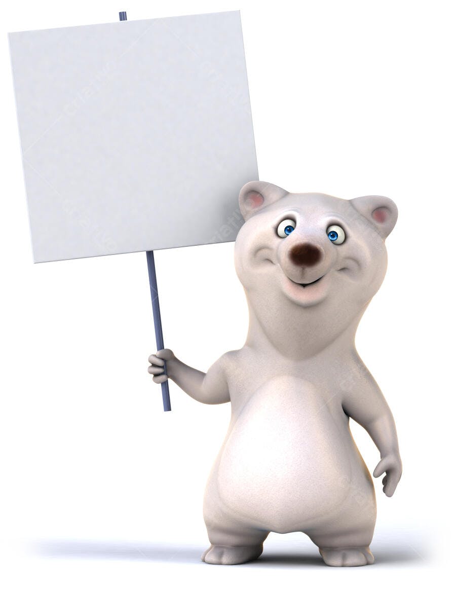 Urso polar com cartaz em branco