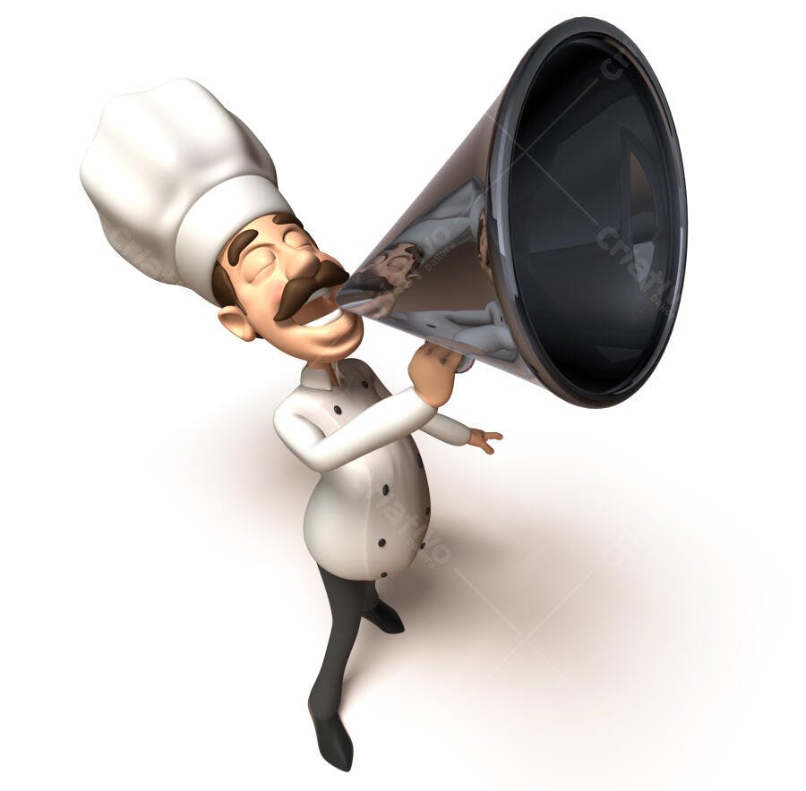 Chef de cozinha anunciando com megafone